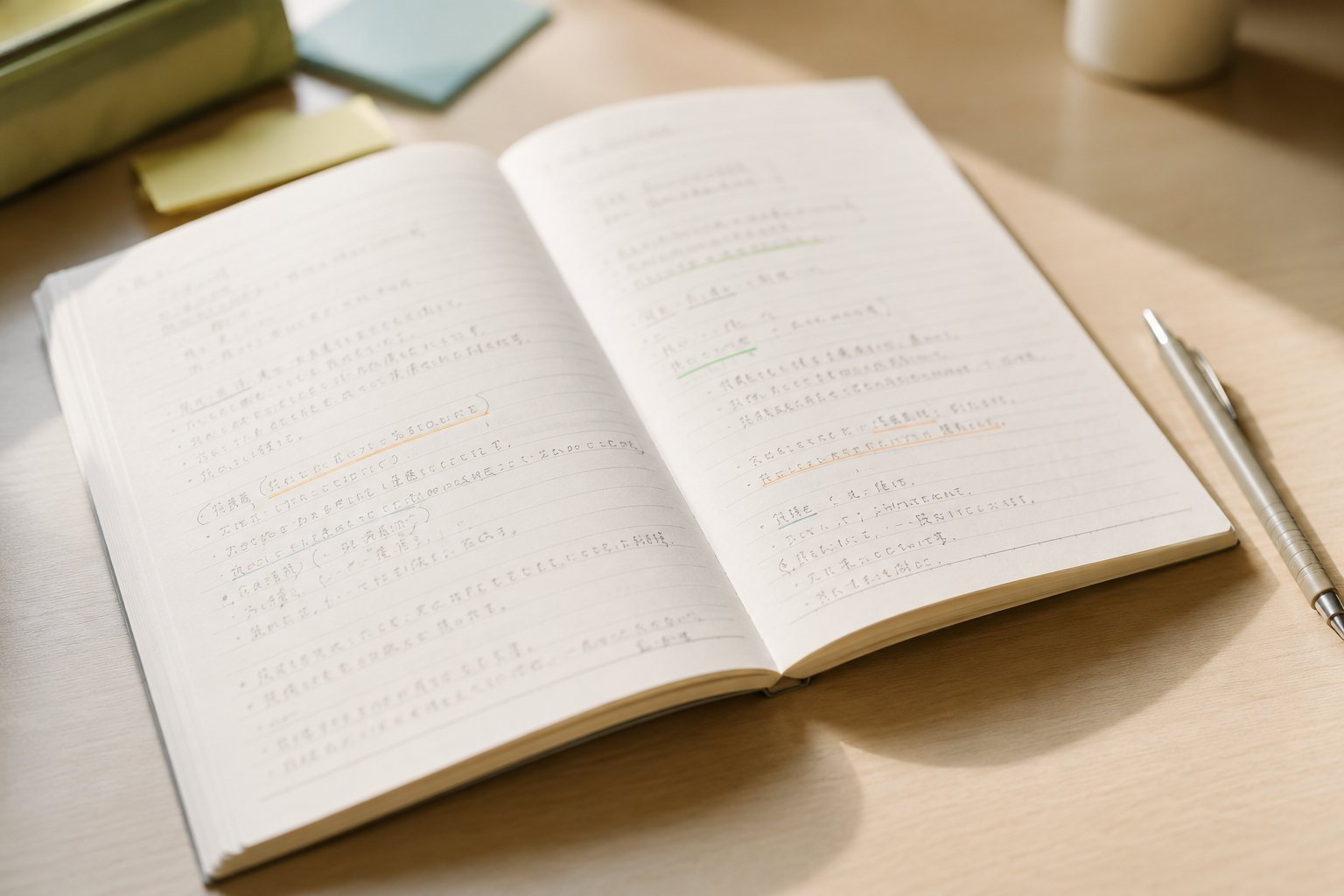 手書きで書き込まれた学習ノート