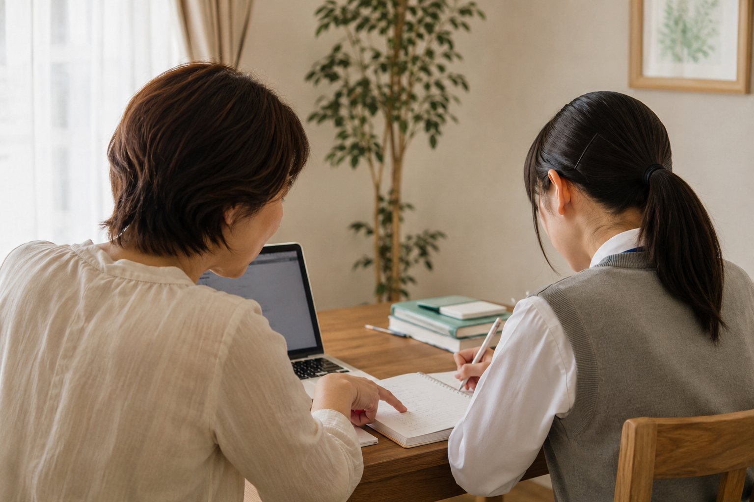 1対1でノートを見ながら英文を確認している様子
